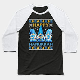 Happy Hanukkah Ugly Christmas Gnome Gnomies Menorah Dreidel Baseball T-Shirt